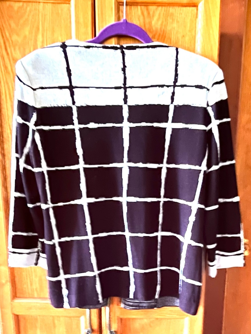 Misook Black & White Windowpane Open-Front Blazer